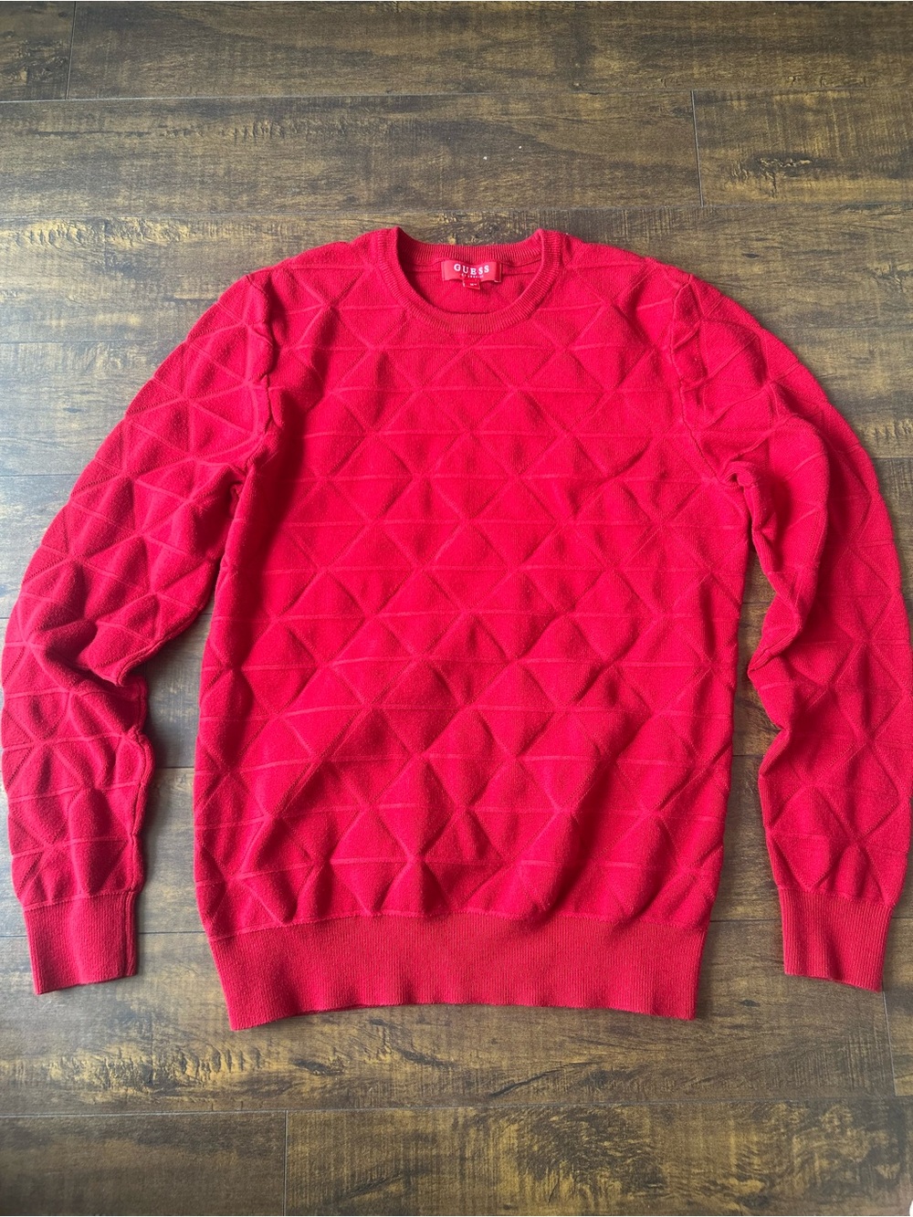 GUESS Men's Bright Red Geometric Crewneck Sweater